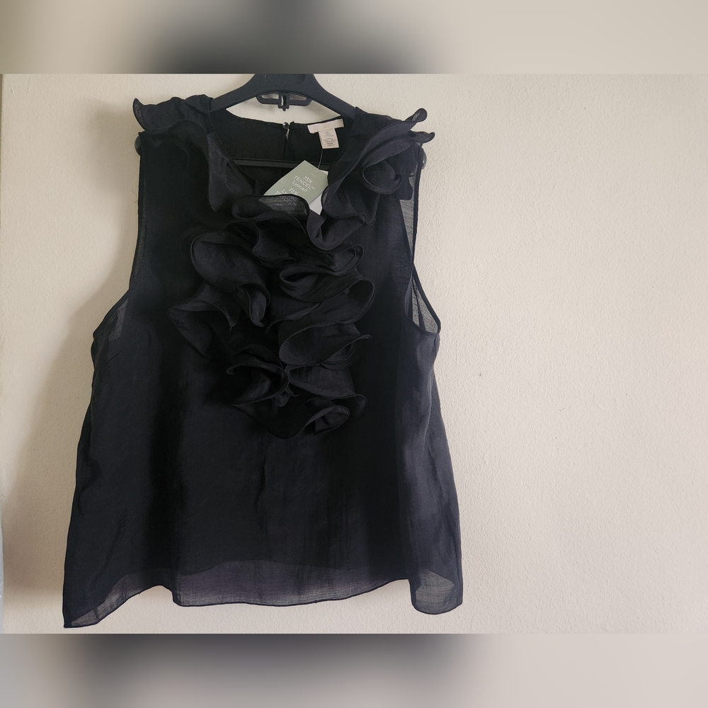 H&M ruffled organza sleeveless Blouse/top black sz L BNWT